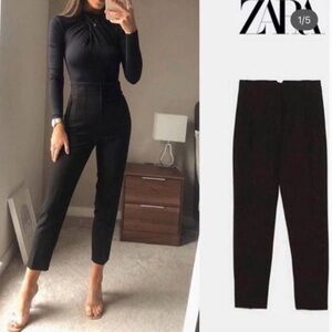ZARA Black High Waist Pleated Pant Trousers with Darts Blogger Favorite